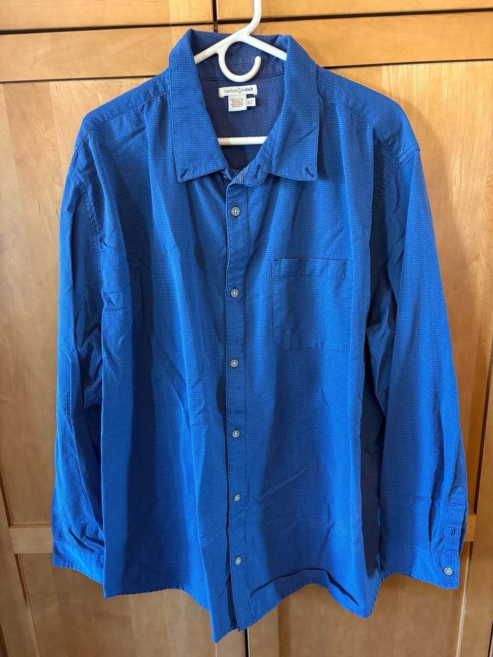 Carbon2Cobalt Blue Textured Micro-Dotted Long Sleeve Button-Up Shirt XLT